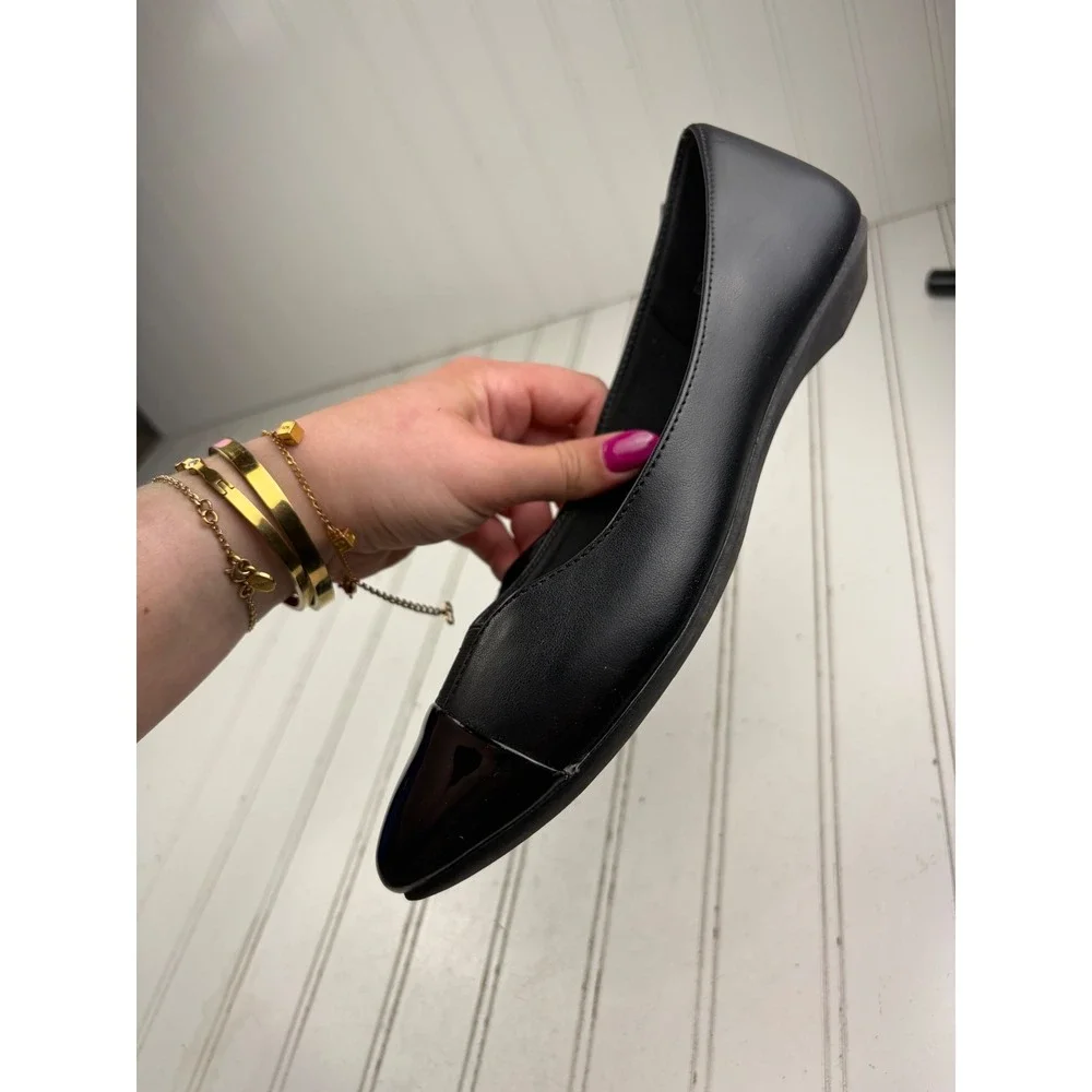 DEX FLEX by Payless Darla Pointed-Toe Black Leather Flats Women's Size 7